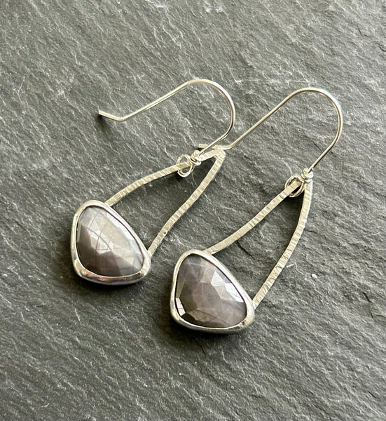 Grey Sapphire, .925 Sterling Silver Earrings by Kate Wells Crooked River Jewelry