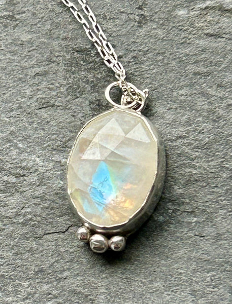 Rainbow Moonstone Sterling Silver Necklace by Kate Wells Crooked River Jewelry