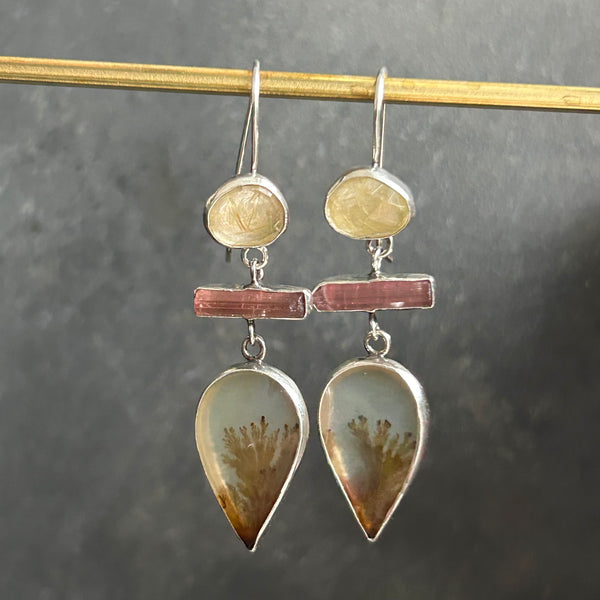 Dendritic Agate, Multi-gem Earrings by Kate Wells Crooked River Jewelry