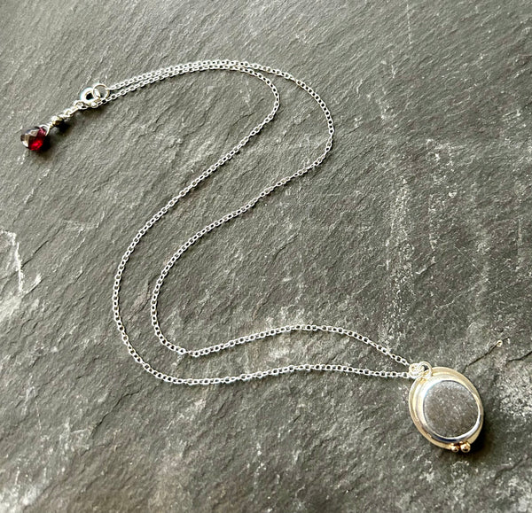 Lake Erie Beach Pebble, Sterling Silver, 14k Necklace by Kate Wells Crooked River Jewelry