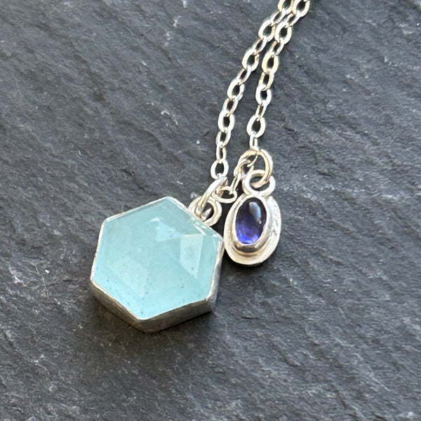 Aquamarine, Iolite, Sterling Silver Necklace by Kate Wells Crooked River Jewelry