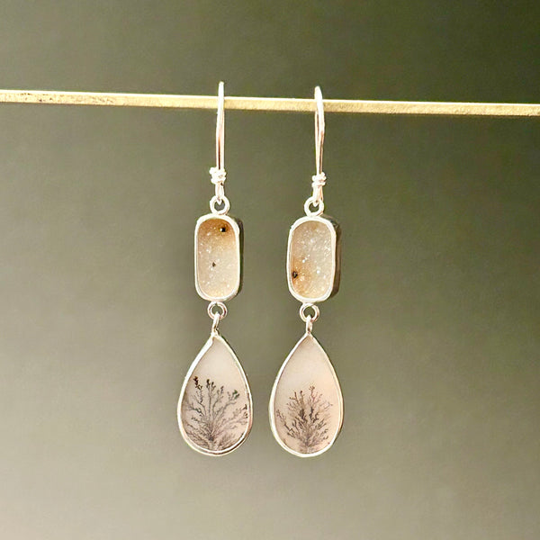 Natural Druzy, Dendritic Agate Earrings by Kate Wells Crooked River Jewelry