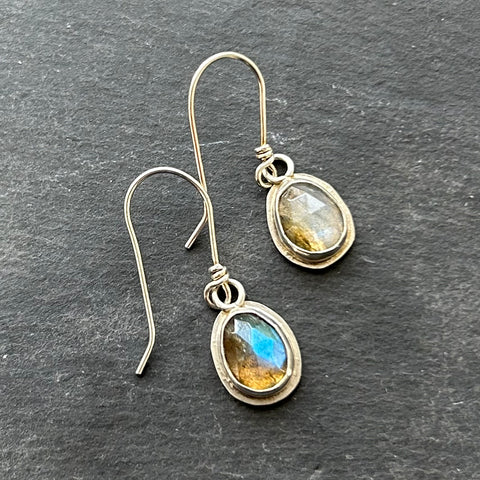 Labradorite, Sterling Silver Dangle Earrings by Kate Wells Crooked River Jewelry