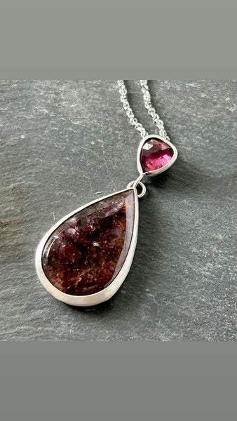 Super Seven, Rhodolite, Sterling Silver Necklace by Kate Wells Crooked River Jewelry