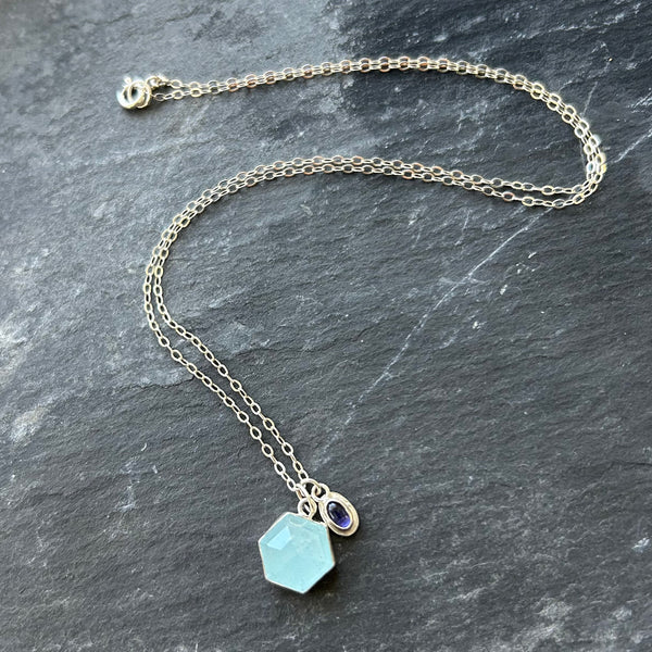 Aquamarine, Iolite, Sterling Silver Necklace by Kate Wells Crooked River Jewelry