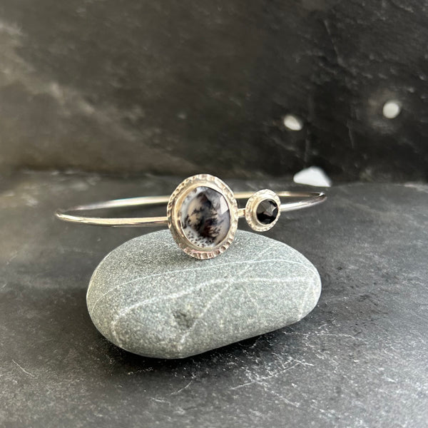 Dendritic Opal, Black Spinel, .925 Bangle Bracelet by Kate Wells Crooked River Jewelry