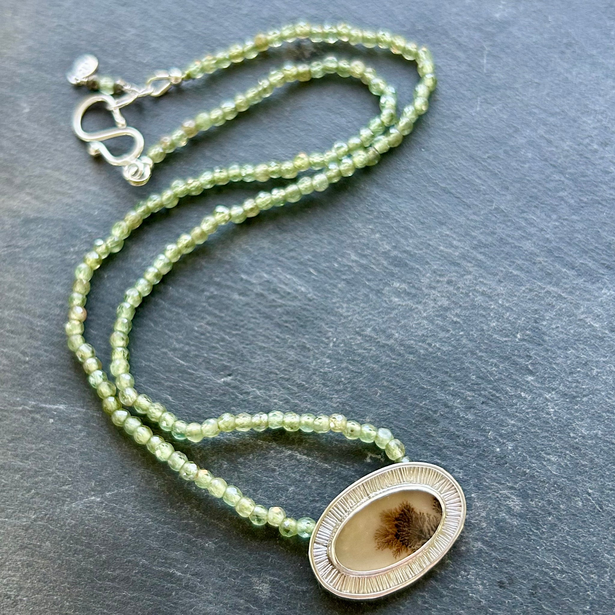Dendritic Agate, Aventurine, Sterling Silver Necklace by Kate Wells Crooked River Jewelry