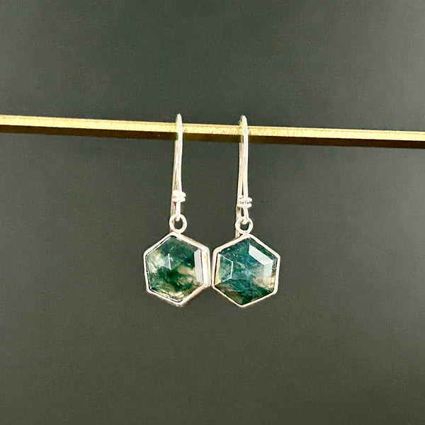 Moss Agate Sterling Silver Earrings by Kate Wells Crooked River Jewelry