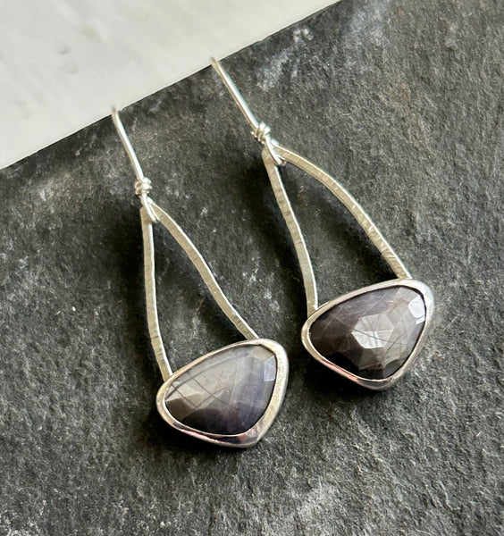 Grey Sapphire, .925 Sterling Silver Earrings by Kate Wells Crooked River Jewelry