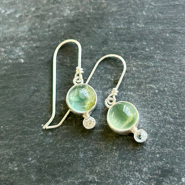 Prehnite, White Topaz Sterling Silver Earrings by Kate Wells Crooked River Jewelry