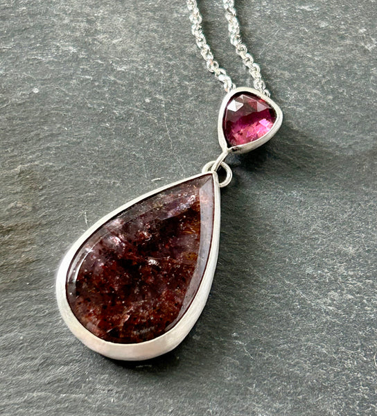 Super Seven, Rhodolite, Sterling Silver Necklace by Kate Wells Crooked River Jewelry