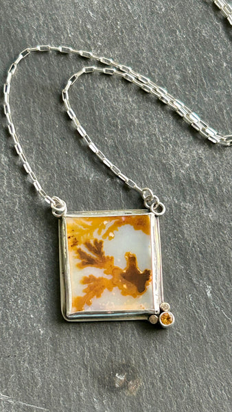 Dendritic Agate and Garnet Sterling Silver Necklace by Kate Wells Crooked River Jewelry