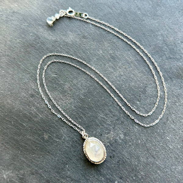 Rainbow Moonstone,  Sterling Silver  Necklace by Kate Wells Crooked River Jewelry