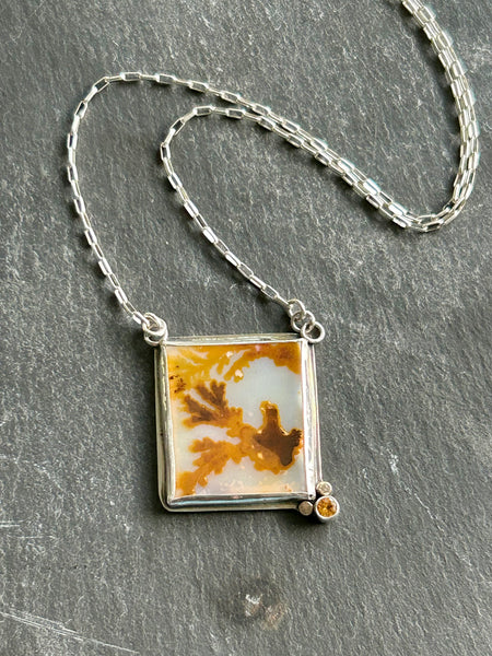 Dendritic Agate and Garnet Sterling Silver Necklace by Kate Wells Crooked River Jewelry