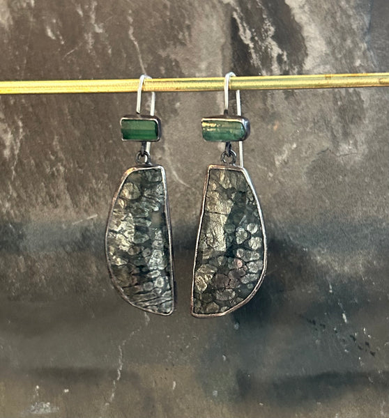 Marcasite, Tourmaline, Sterling Silver Statement Earrings by Kate Wells Crooked Rive