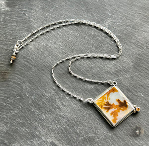 Dendritic Agate and Garnet Sterling Silver Necklace by Kate Wells Crooked River Jewelry