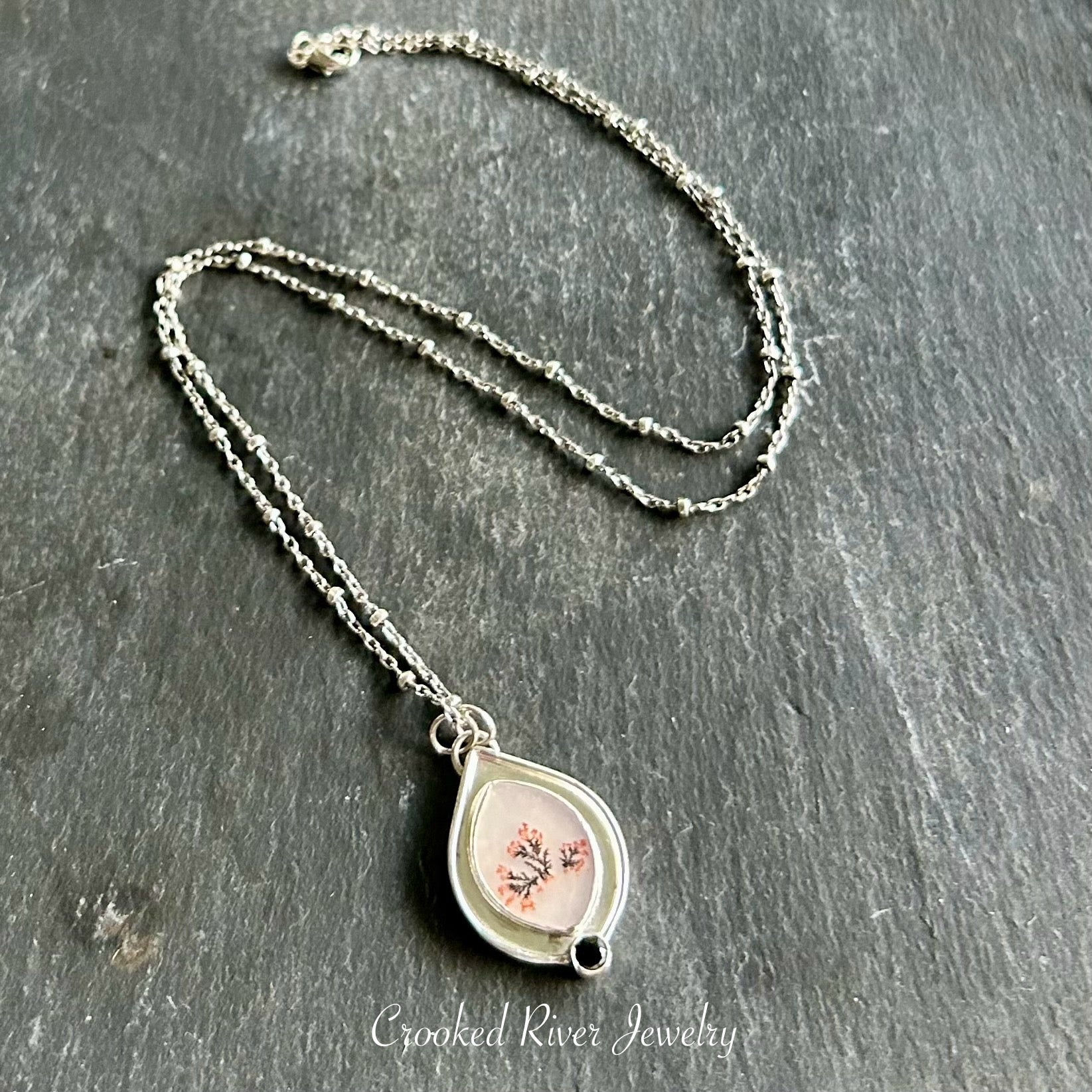 Dendritic Agate Black Spinel Sterling Necklace by Kate Wells Crooked River Jewelry