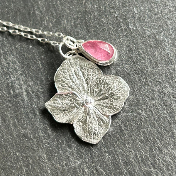 Fine Silver Hydrangea Tourmaline Necklace by Kate Wells Crooked River Jewelry