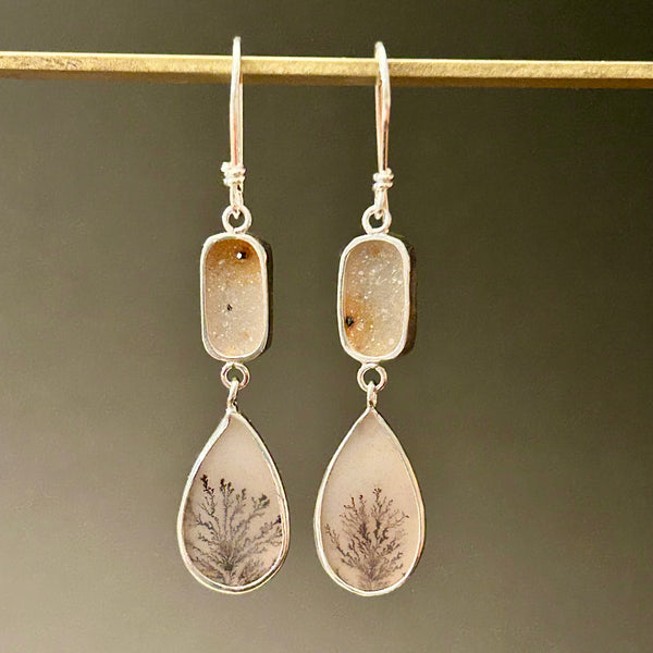 Natural Druzy, Dendritic Agate Earrings by Kate Wells Crooked River Jewelry