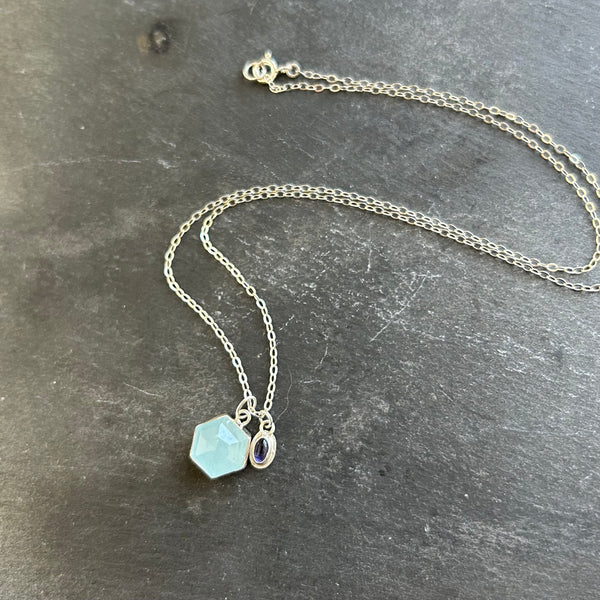 Aquamarine, Iolite, Sterling Silver Necklace by Kate Wells Crooked River Jewelry