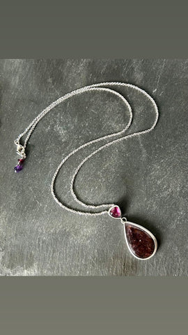 Super Seven, Rhodolite, Sterling Silver Necklace by Kate Wells Crooked River Jewelry