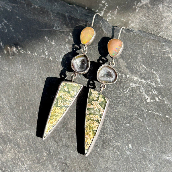 Ocean Jasper, Sterling Silver Statement Earrings