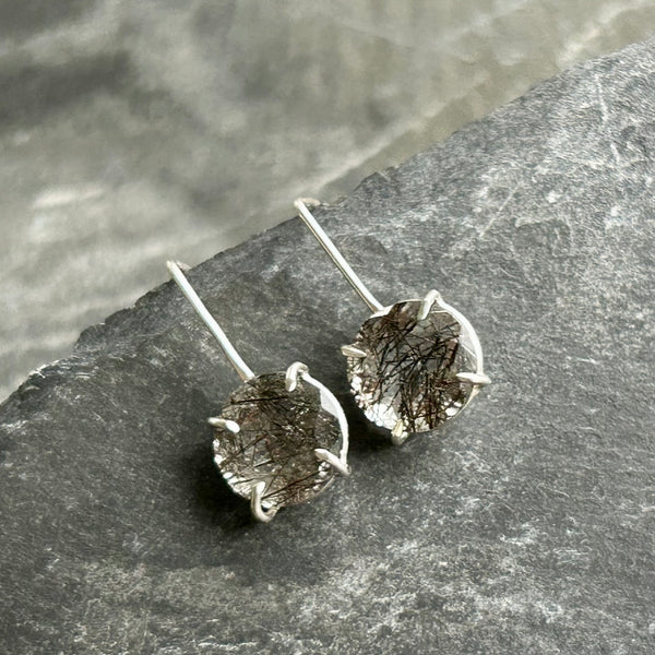 Tourmalinated Quartz, Sterling Silver Earrings by Kate Wells Crooked River Jewelry