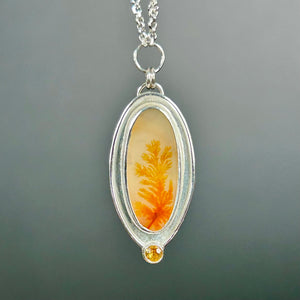 Dendritic Agate, Mandarin Garnet, .925 Necklace by Kate Wells Crooked River Jewelry