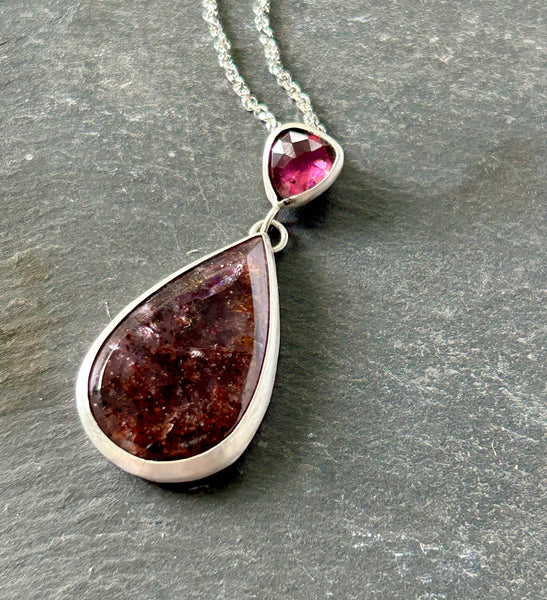 Super Seven, Rhodolite, Sterling Silver Necklace by Kate Wells Crooked River Jewelry