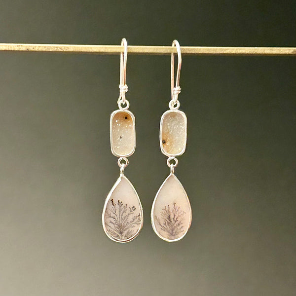 Natural Druzy, Dendritic Agate Earrings by Kate Wells Crooked River Jewelry
