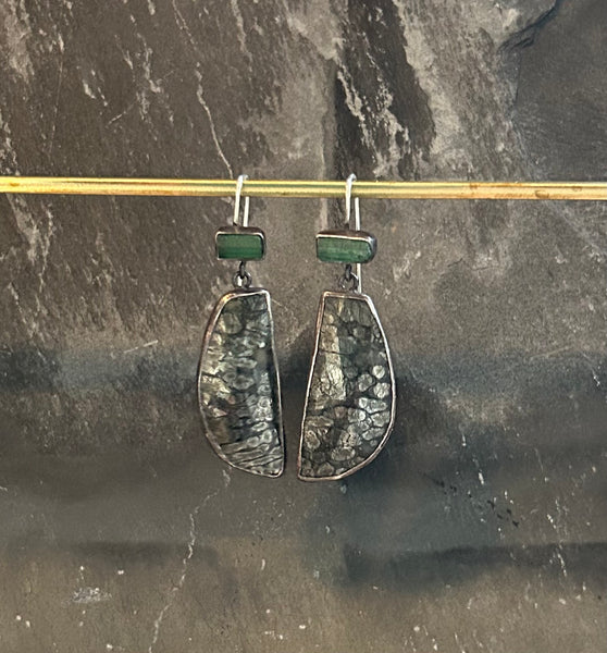 Marcasite, Tourmaline, Sterling Silver Statement Earrings by Kate Wells Crooked Rive