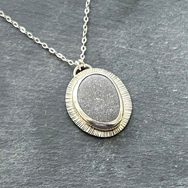 Lake Erie Pebble, .925 Sterling Silver Textured Necklace by Kate Wells Crooked River Jewelry