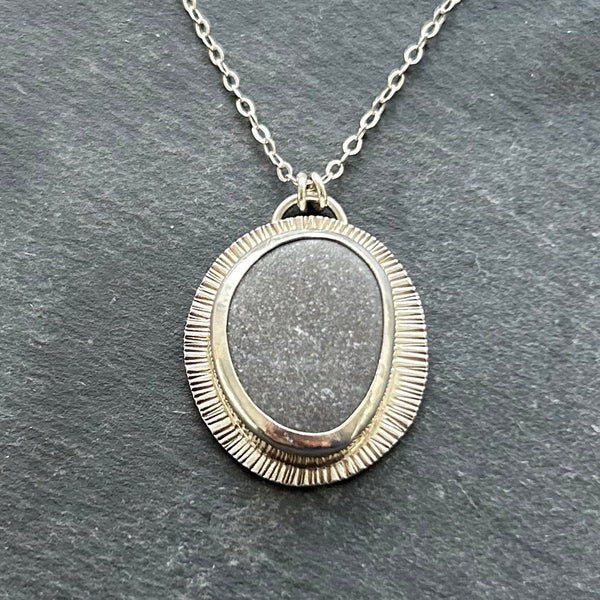 Lake Erie Pebble, .925 Sterling Silver Textured Necklace by Kate Wells Crooked River Jewelry