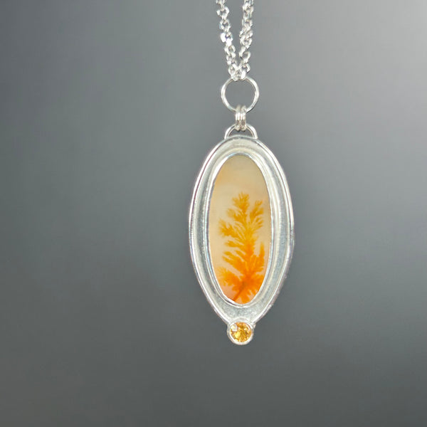 Dendritic Agate, Mandarin Garnet, .925 Necklace by Kate Wells Crooked River Jewelry