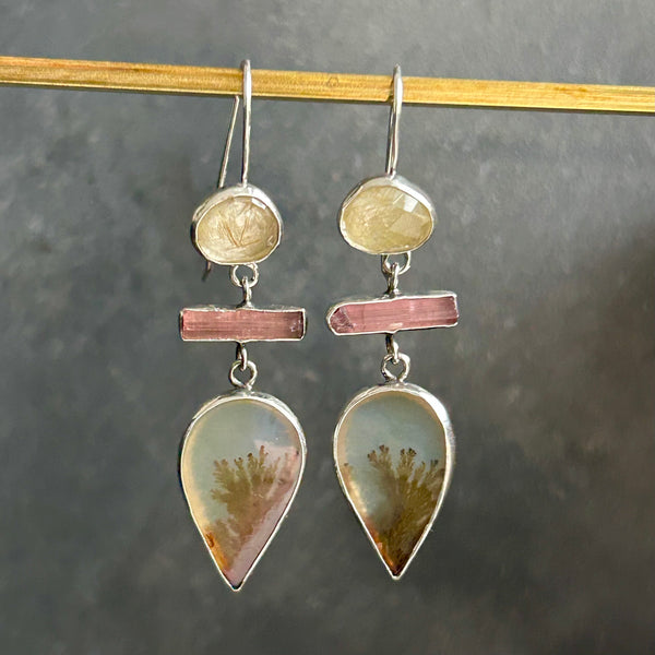 Dendritic Agate, Multi-gem Earrings by Kate Wells Crooked River Jewelry