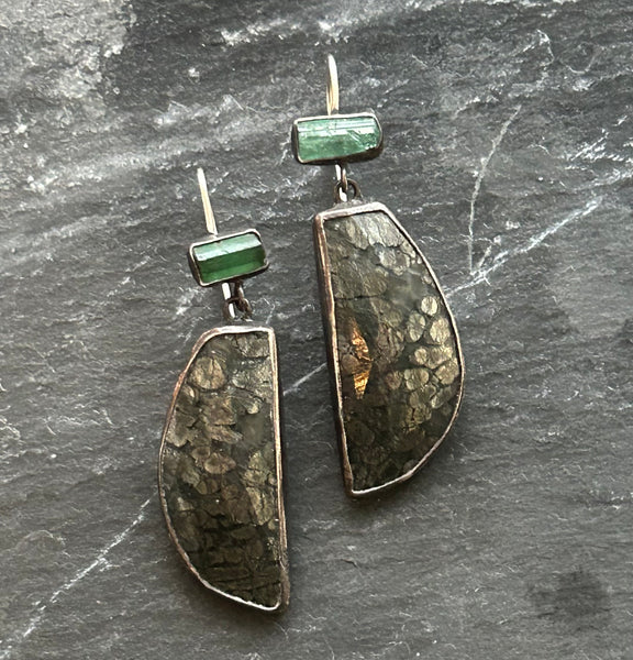 Marcasite, Tourmaline, Sterling Silver Statement Earrings by Kate Wells Crooked Rive