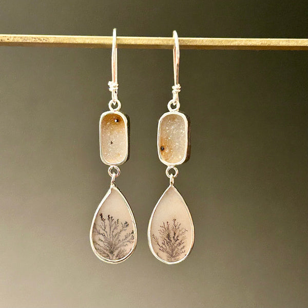 Natural Druzy, Dendritic Agate Earrings by Kate Wells Crooked River Jewelry