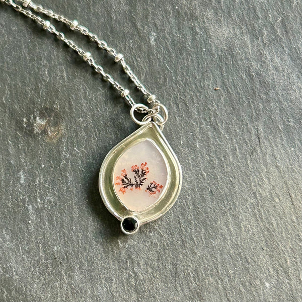 Dendritic Agate Black Spinel Sterling Necklace by Kate Wells Crooked River Jewelry