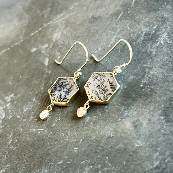 Dendritic Agate, Diamond, 18k and Sterling Silver Earrings by Kate Wells Crooked River Jewelry