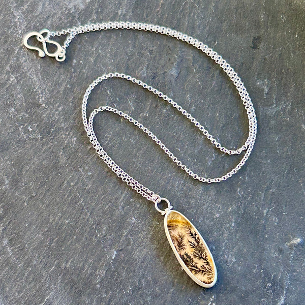 Dendritic Agate, Sterling Silver Necklace by Kate Wells Crooked River Jewelry
