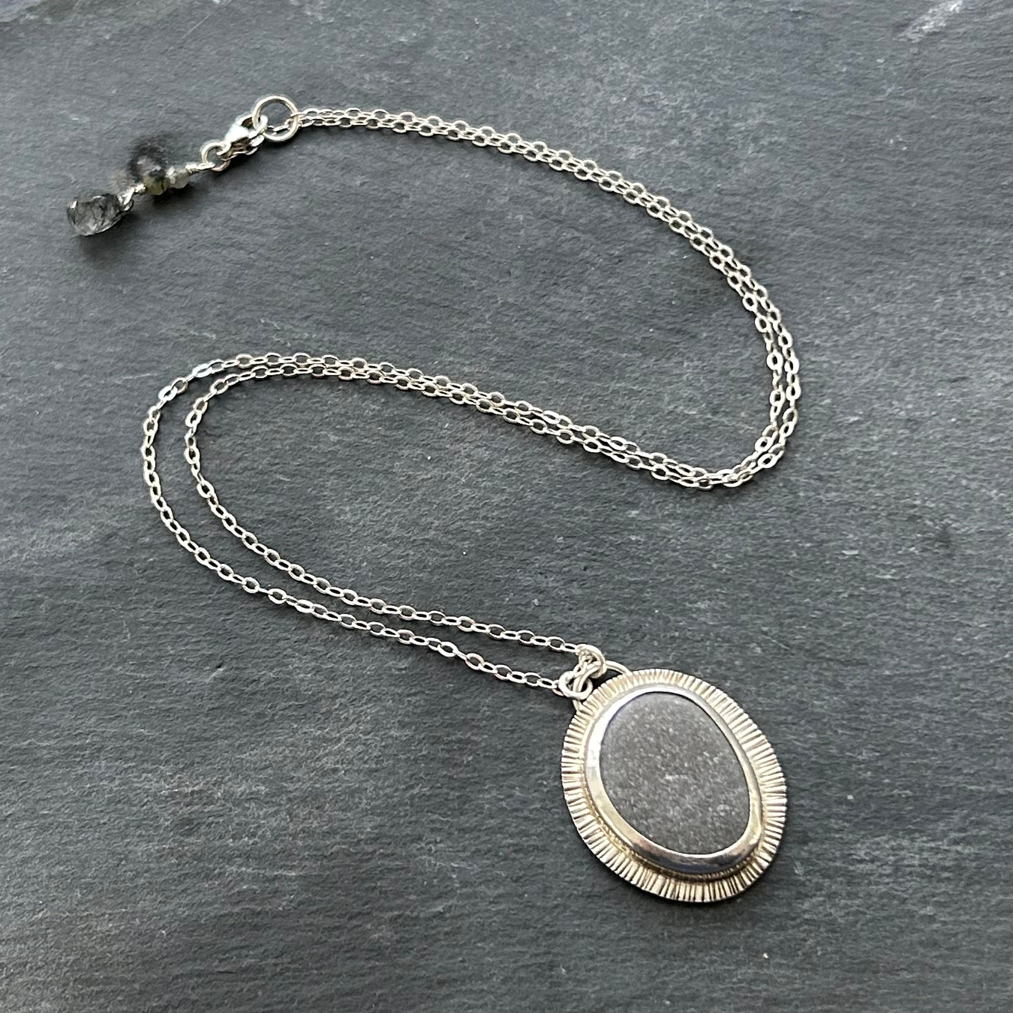 Lake Erie Pebble, .925 Sterling Silver Textured Necklace by Kate Wells Crooked River Jewelry