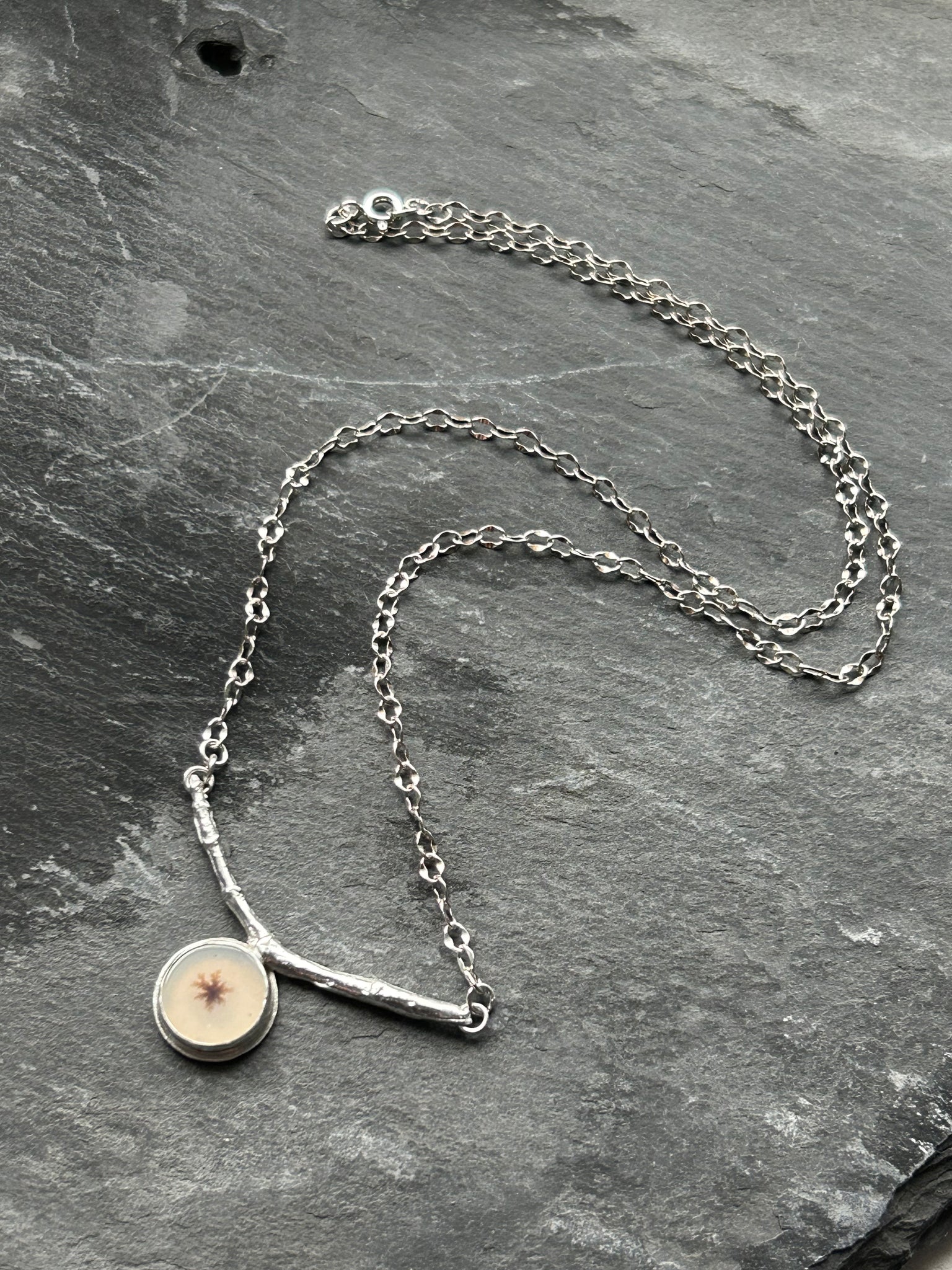 Dendritic Agate Fine Silver Branch Necklace by Kate Wells Crooked River Jewelry