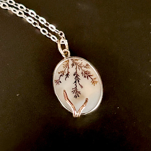 Dendritic Agate,18k, .925 Necklace by Kate Wells Crooked River Jewelry