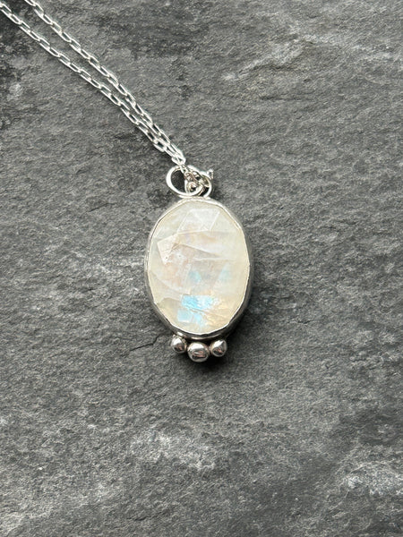 Rainbow Moonstone Sterling Silver Necklace by Kate Wells Crooked River Jewelry