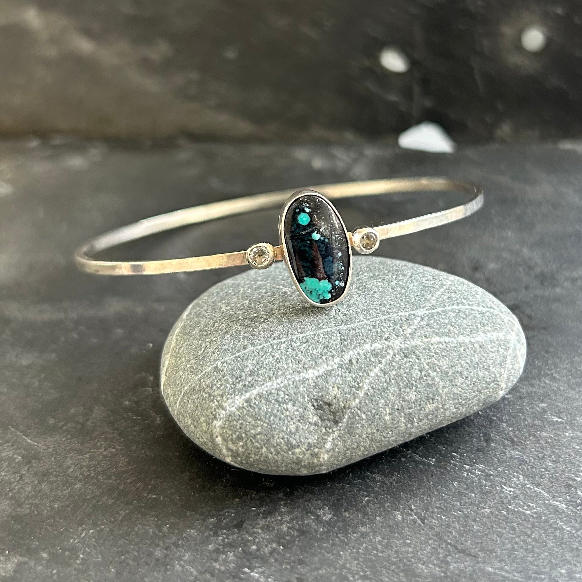 Turquoise and White Topaz Bangle Bracelet by Kate Wells Crooked River Jewelry