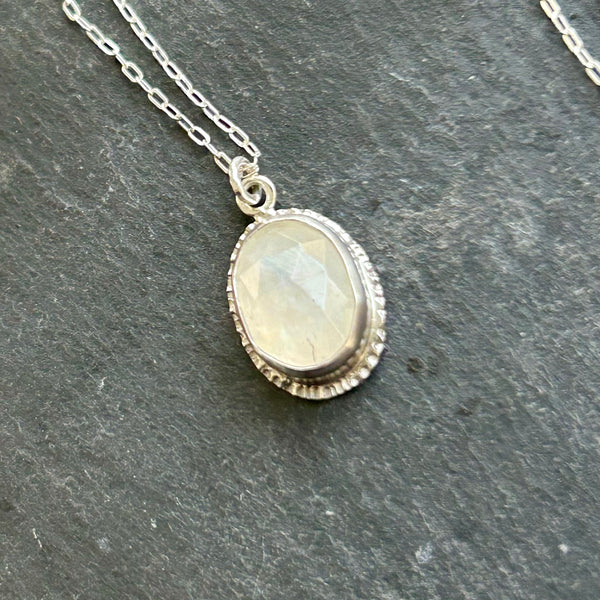 Rainbow Moonstone,  Sterling Silver  Necklace by Kate Wells Crooked River Jewelry