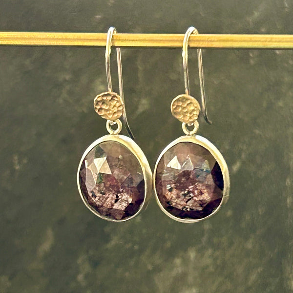 Pink Sapphire, Sterling Silver, 14k Earrings by Kate Wells Crooked River Jewelry