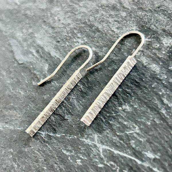 Textured Bar Sterling Silver Earrings by Kate Wells Crooked River Jewelry