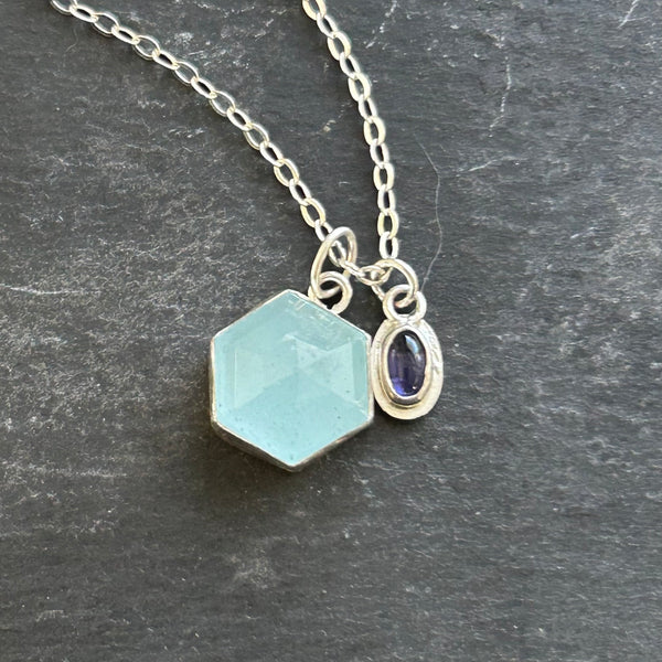 Aquamarine, Iolite, Sterling Silver Necklace by Kate Wells Crooked River Jewelry