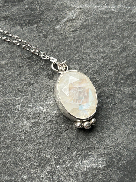 Rainbow Moonstone Sterling Silver Necklace by Kate Wells Crooked River Jewelry